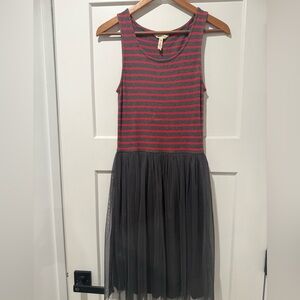 Matilda Jane Red and Gray Striped Midi Dress